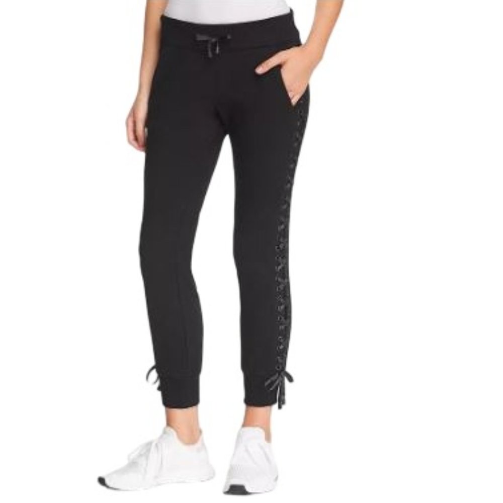 Blanc Noir Lace Up Jogger Womens XS Black Grommeted Lace Sides Pockets NWT $149